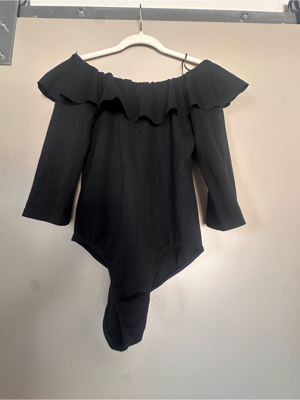 Zara Black Off-Shoulder Ruffle Bodysuit